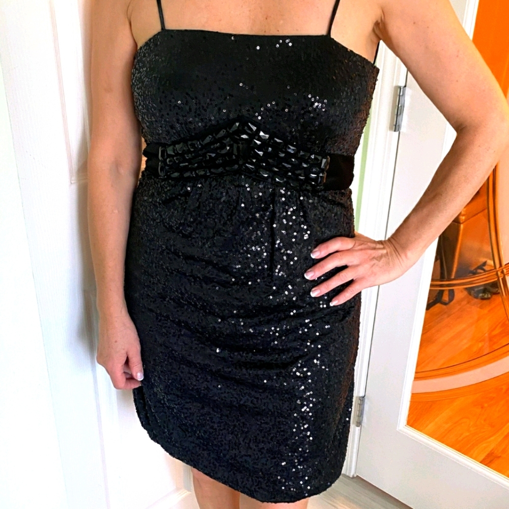 Sparkly Sequins Black Mini Dress